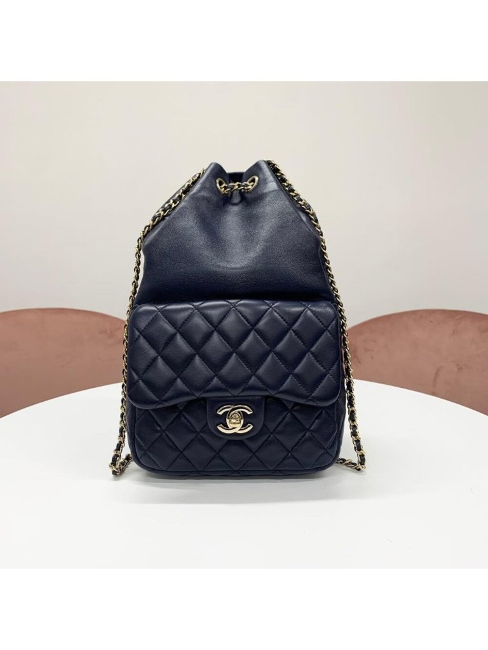 Chanel Lambskin Quilted CC Logo Turnlock Chain Backpack